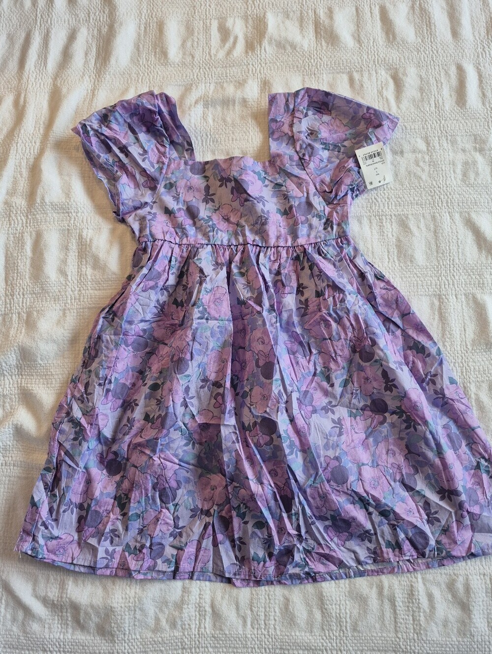 Disney Minnie Mouse dress S or 6/7 lavender and floral print puff sleeve NWT